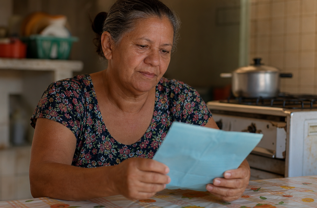 Dona de casa olhando documentos da aposentadoria da dona de casa pelo INSS