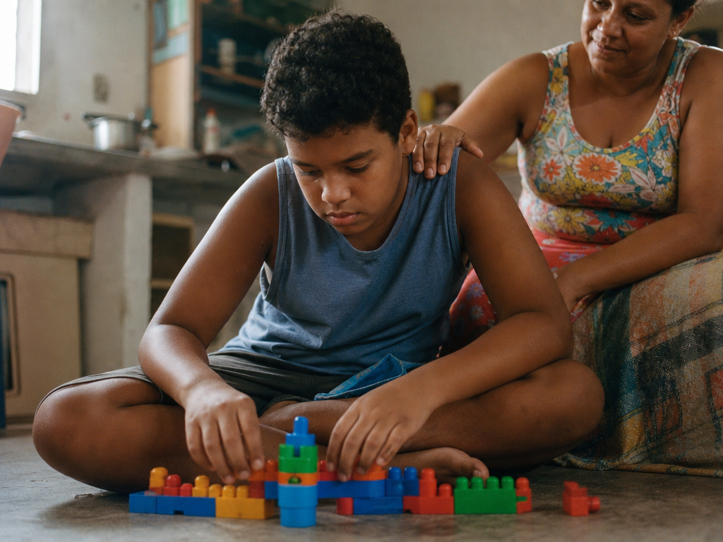 Autista tem direito a aposentadoria- adolescente no espectro com a mãe em casa