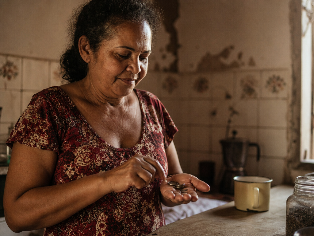 Como calcular quanto vou receber de aposentadoria- aposentada contando moedas na cozinha