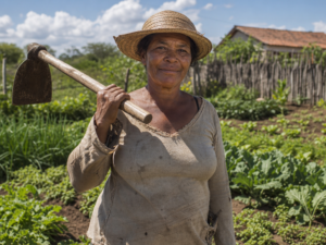 Trabalhadora do campo que busca a aposentadoria por idade rural na horta