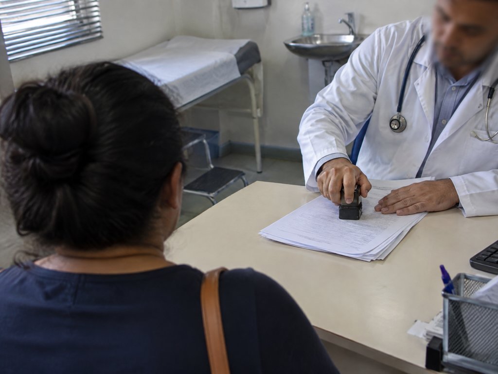 Médico carimbando o laudo usado para pedir prorrogação do auxílio-doença